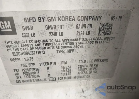 2018 Chevrolet Trax Lt from USA, damaged, VIN KL7CJPSB4JB711673